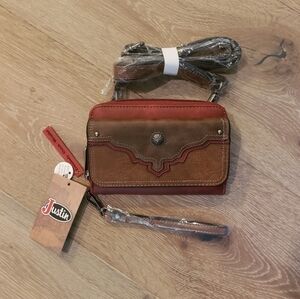 NWT Justin Boots Western Crossbody Clutch Wristlet Wallet Adjustable Bag